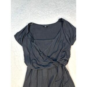 Vintage Banana Republic Silk Faux Wrap Dress‎ womens XS black knee length v neck